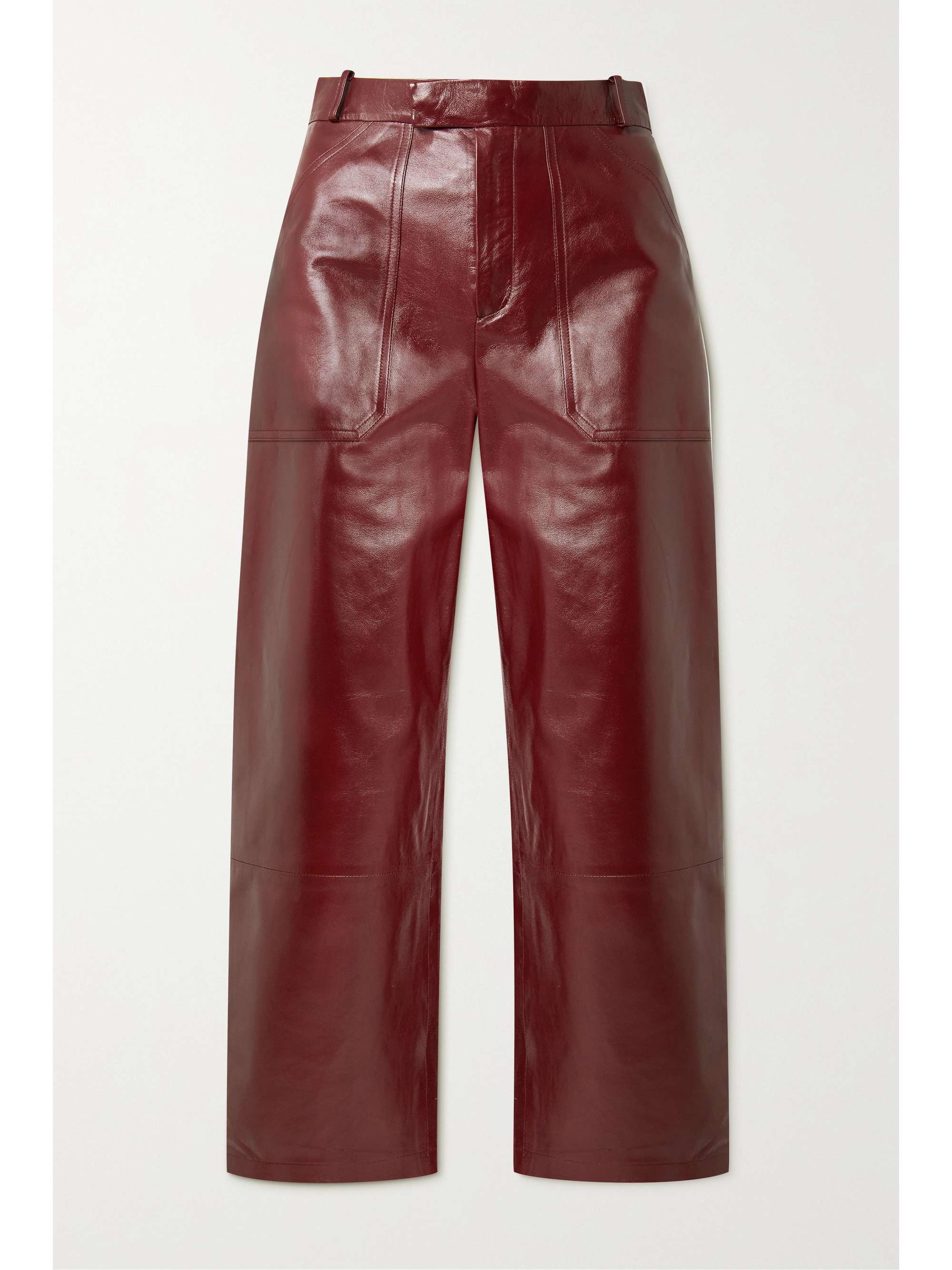 Burgundy Cropped leather wide-leg pants 