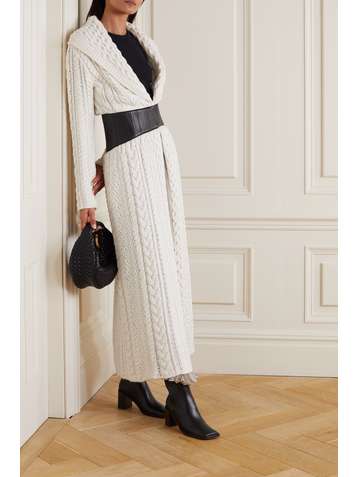 GABRIELA HEARST +NET SUSTAIN Cecilia leather-trimmed cable-knit cashmere coat