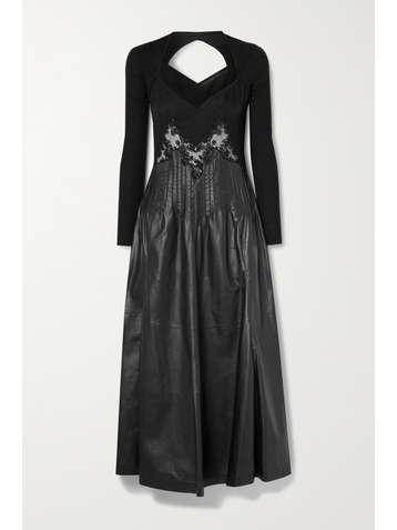 GABRIELA HEARST + NET SUSTAIN Hilde open-back lace-trimmed silk and leather midi dress
