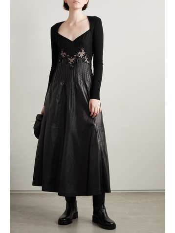 GABRIELA HEARST + NET SUSTAIN Hilde open-back lace-trimmed silk and leather midi dress