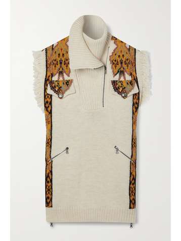 ETRO Fringed wool and alpaca-blend jacquard turtleneck vest