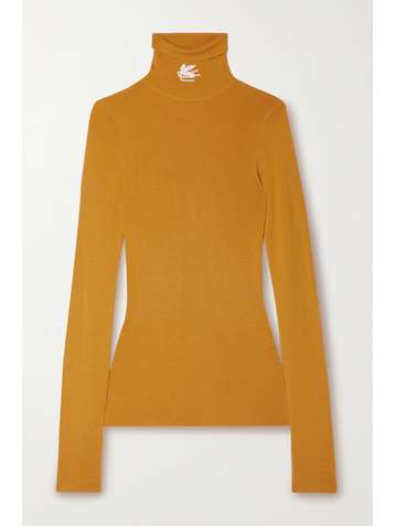 ETRO Embroidered ribbed wool turtleneck sweater