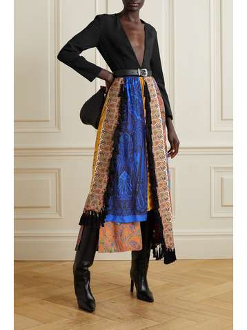 ETRO Tasseled jersey, paneled paisley-print silk and cotton dress