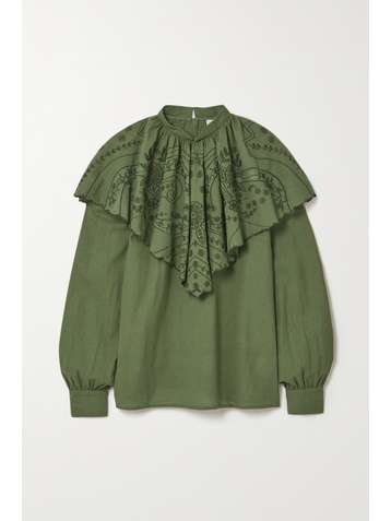 ETRO Ruffled embroidered cotton-poplin blouse