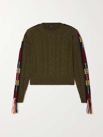 ETRO Palm Springs cropped embroidered cable-knit sweater