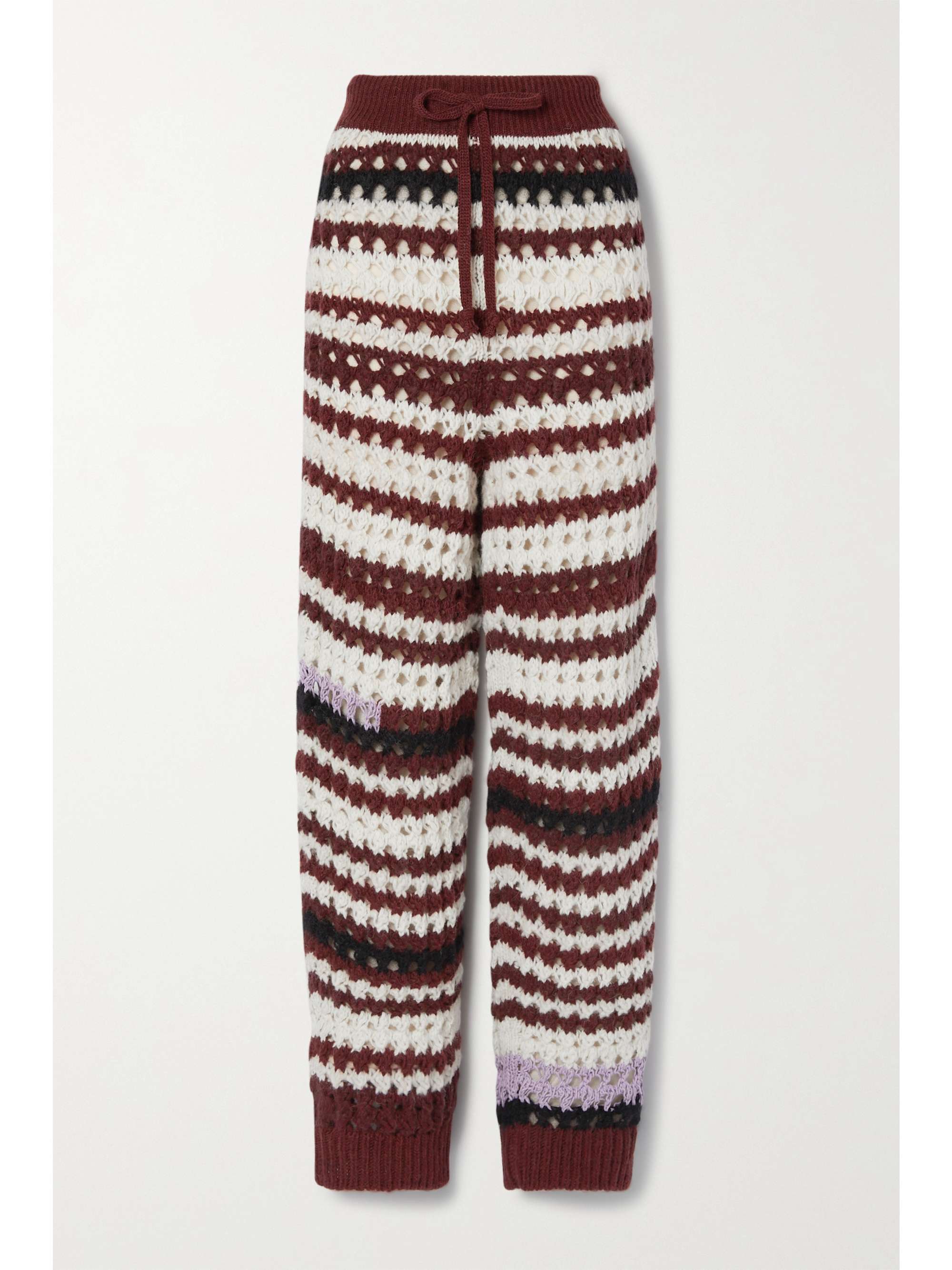 Cream Striped crochet-knit straight-leg 