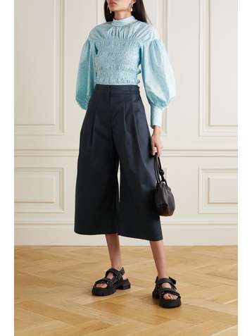 MOTHER OF PEARL Dawson cropped stretch-cotton and Lyocell-blend wide-leg pants