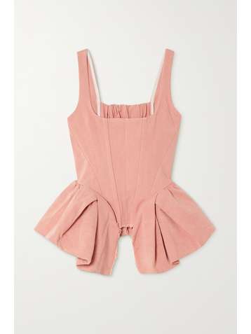 MARQUES' ALMEIDA Ruffled frayed organic cotton-drill peplum bustier top