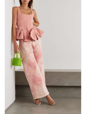 MARQUES' ALMEIDA Ruffled frayed organic cotton-drill peplum bustier top