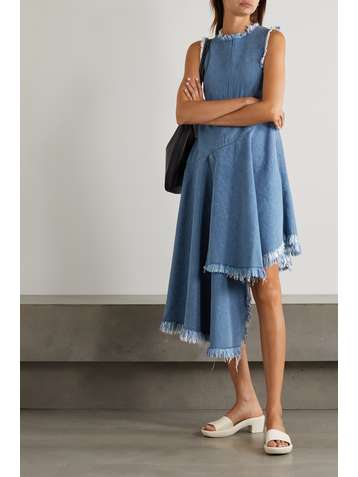 MARQUES' ALMEIDA + NET SUSTAIN asymmetric frayed denim dress