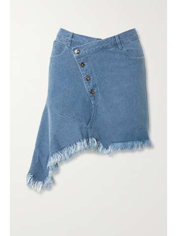 MARQUES' ALMEIDA + NET SUSTAIN asymmetric frayed denim mini skirt