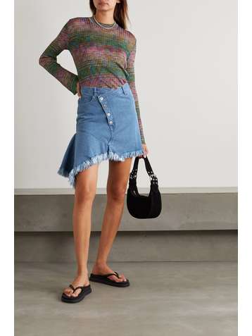 MARQUES' ALMEIDA + NET SUSTAIN asymmetric frayed denim mini skirt