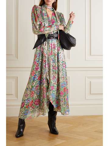 ISABEL MARANT Nalisma printed metallic fil coupé silk and Lurex-blend midi dress