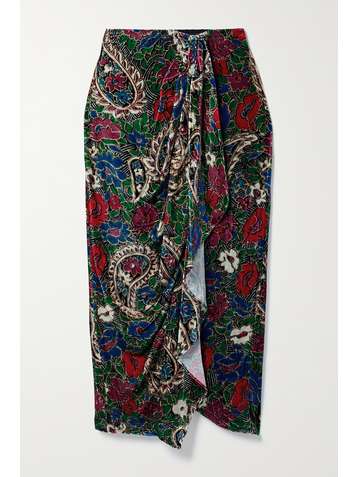 ISABEL MARANT Breenea draped floral-print velvet midi skirt