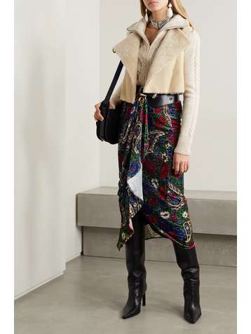 ISABEL MARANT Breenea draped floral-print velvet midi skirt