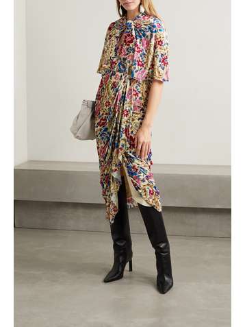 ISABEL MARANT Breenea draped floral-print velvet midi skirt
