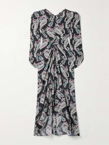 ISABEL MARANT Albi ruched paisley-print silk crepe de chine midi dress