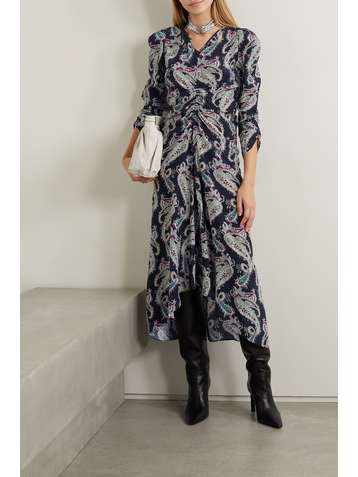 ISABEL MARANT Albi ruched paisley-print silk crepe de chine midi dress