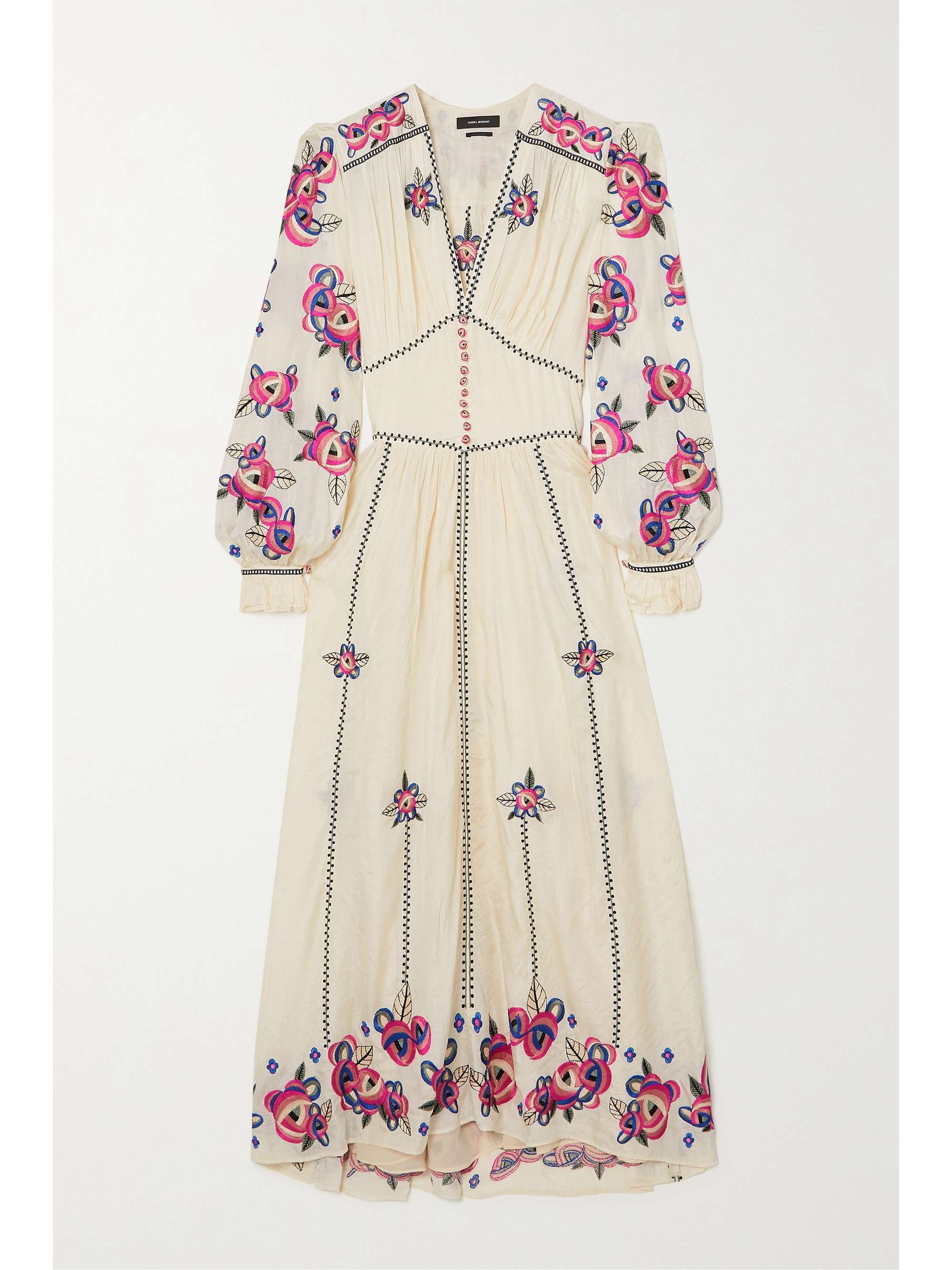 Ecru Moyrae embroidered silk-crepe maxi 