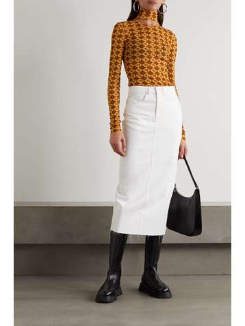 NANUSHKA Hanny Oberteil aus recyceltem Mesh-Jersey mit Stehkragen, Print und Cut-out