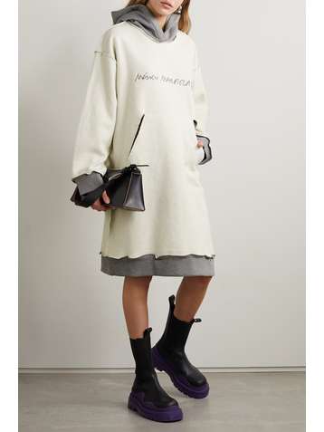 MM6 MAISON MARGIELA Two-tone embroidered cotton-fleece and jersey dress