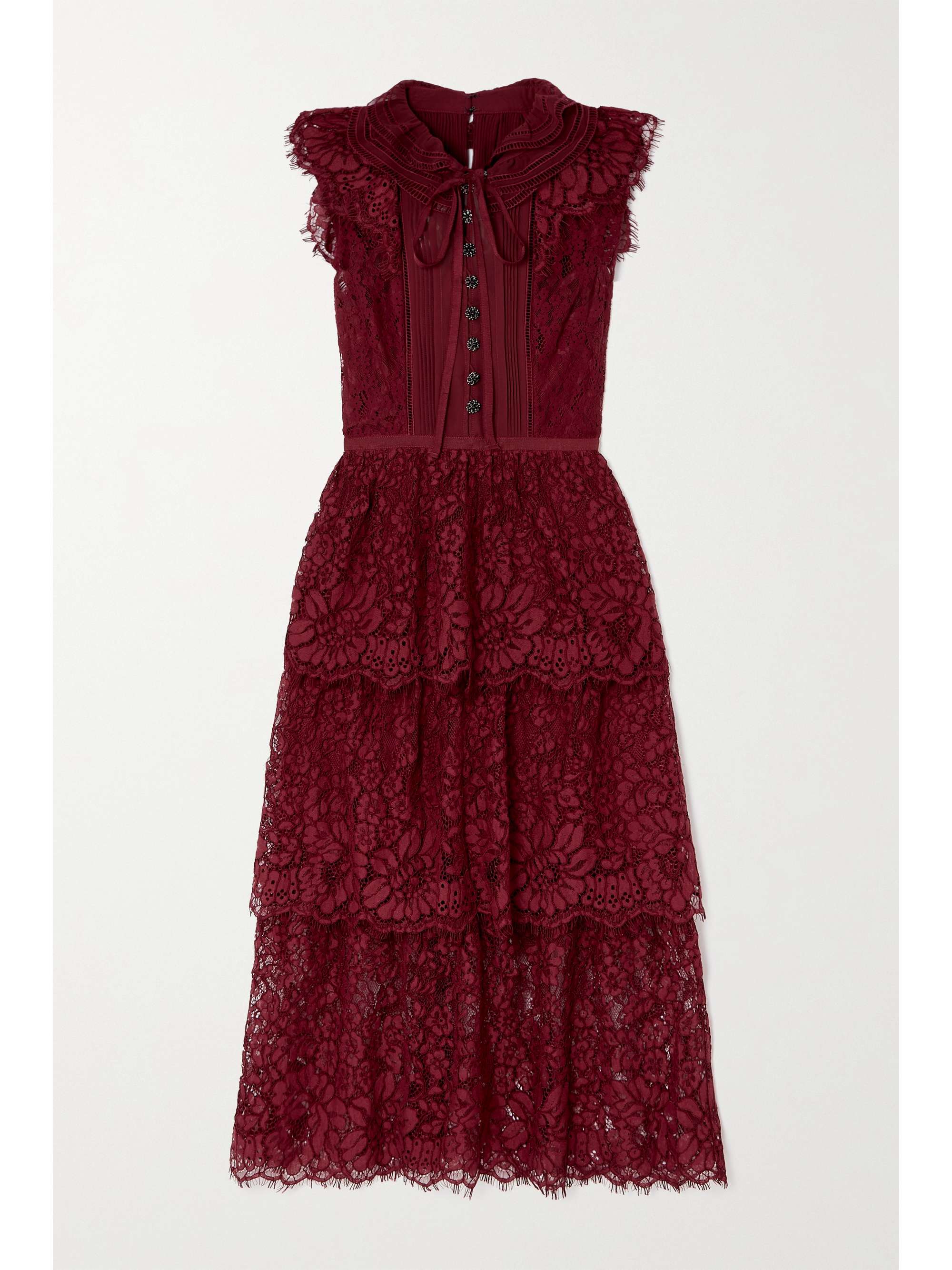 Burgundy Tiered cotton-blend corded 
