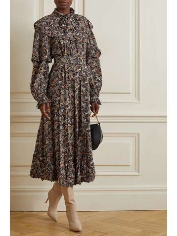 ULLA JOHNSON Annalisa belted ruffled floral-print silk midi dress
