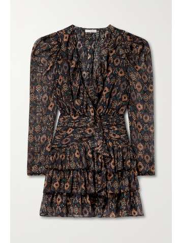 ULLA JOHNSON Esila ruffled printed fil coupé silk-blend mini dress