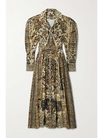 ULLA JOHNSON Lucinda belted pleated printed cotton-corduroy midi dress