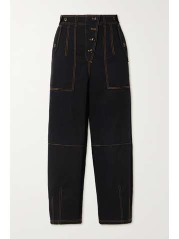 ULLA JOHNSON Jupiter topstitched cotton-twill tapered pants