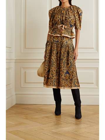ULLA JOHNSON Denisa gathered printed cotton peplum blouse