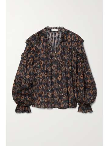 ULLA JOHNSON Miray ruffled printed fil coupé silk-blend blouse