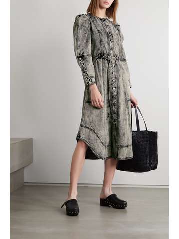 ULLA JOHNSON Starr belted acid-wash denim midi dress