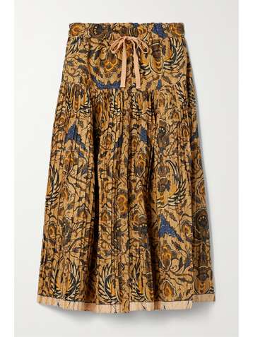 ULLA JOHNSON Lourdes pleated printed cotton midi skirt