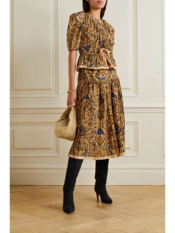 ULLA JOHNSON Lourdes pleated printed cotton midi skirt