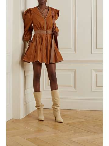 ULLA JOHNSON Corliss belted topstitched cotton-poplin mini dress