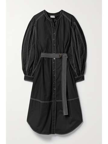 ULLA JOHNSON Maia belted topstitched cotton-poplin midi dress