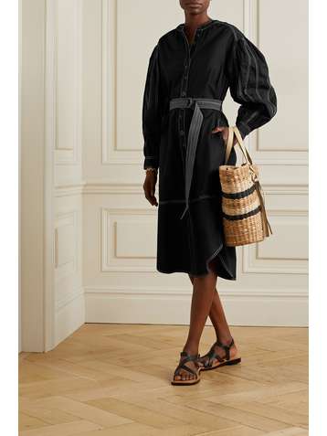ULLA JOHNSON Maia belted topstitched cotton-poplin midi dress