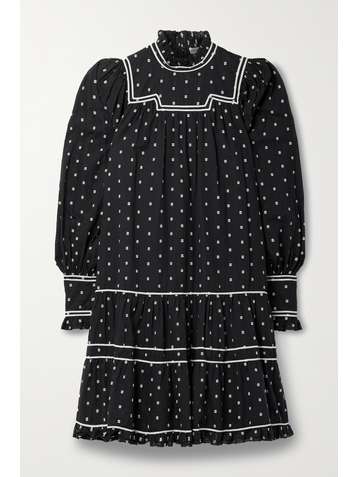 ULLA JOHNSON Blanche tiered embroidered cotton-voile mini dress