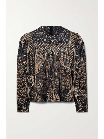 ULLA JOHNSON Parker pleated printed cotton-corduroy blouse