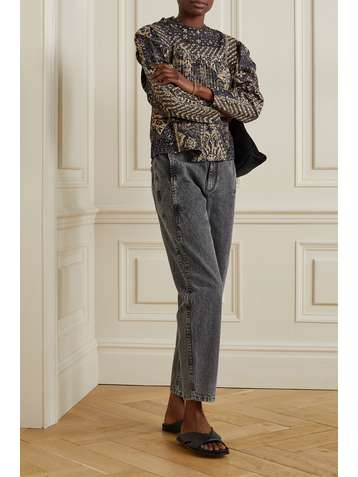 ULLA JOHNSON Parker pleated printed cotton-corduroy blouse