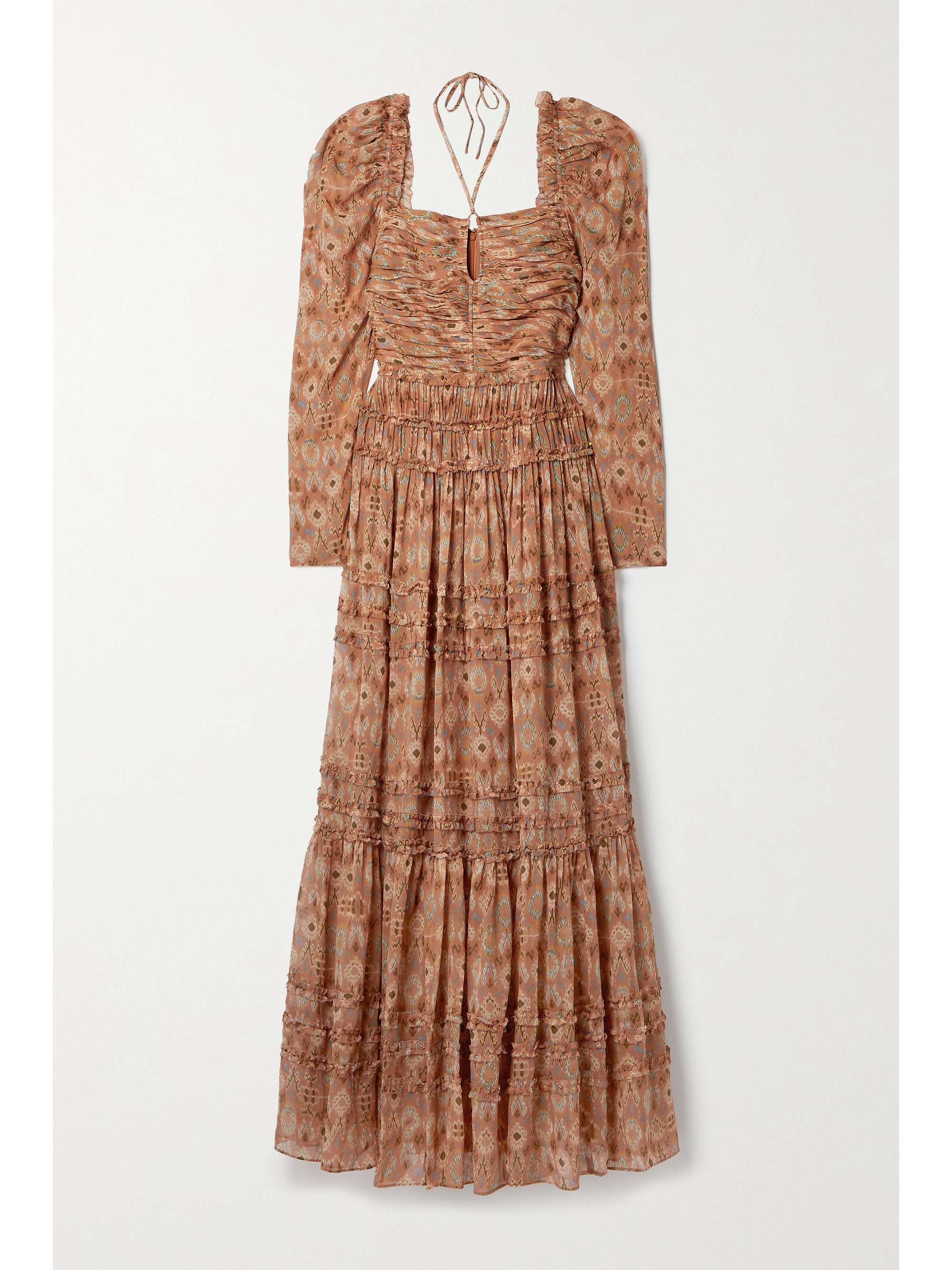 Brown Rabia ruffled ruched printed silk 