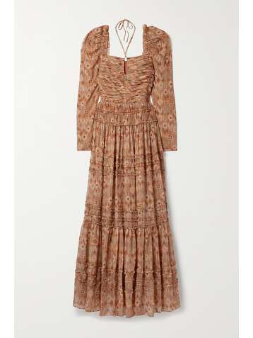 ULLA JOHNSON Rabia ruffled ruched printed silk-chiffon gown