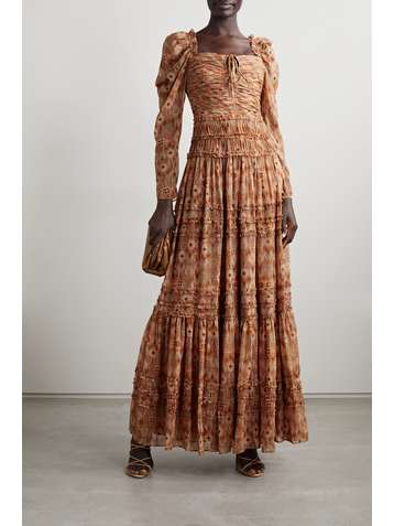ULLA JOHNSON Rabia ruffled ruched printed silk-chiffon gown