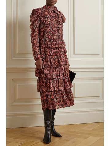 ULLA JOHNSON Azra ruffled printed silk-chiffon midi dress