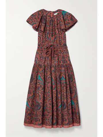 ULLA JOHNSON Delmara pleated printed cotton-poplin midi dress