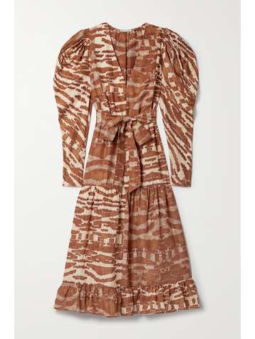 ULLA JOHNSON Leyla belted printed silk midi dress