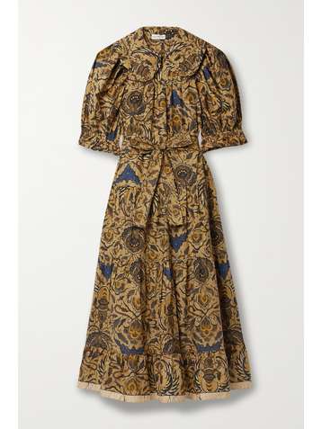 ULLA JOHNSON Rosalind belted printed cotton-poplin midi dress
