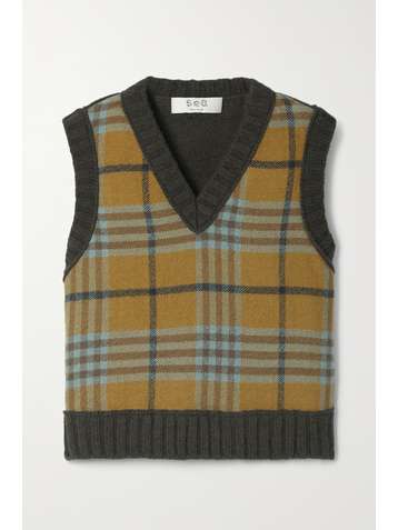SEA Adela checked wool and cotton-blend tank
