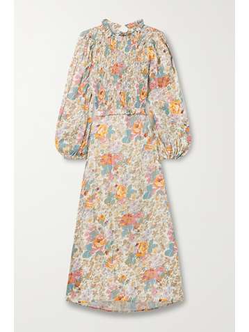 SEA Ines open-back shirred floral-print ramie maxi dress
